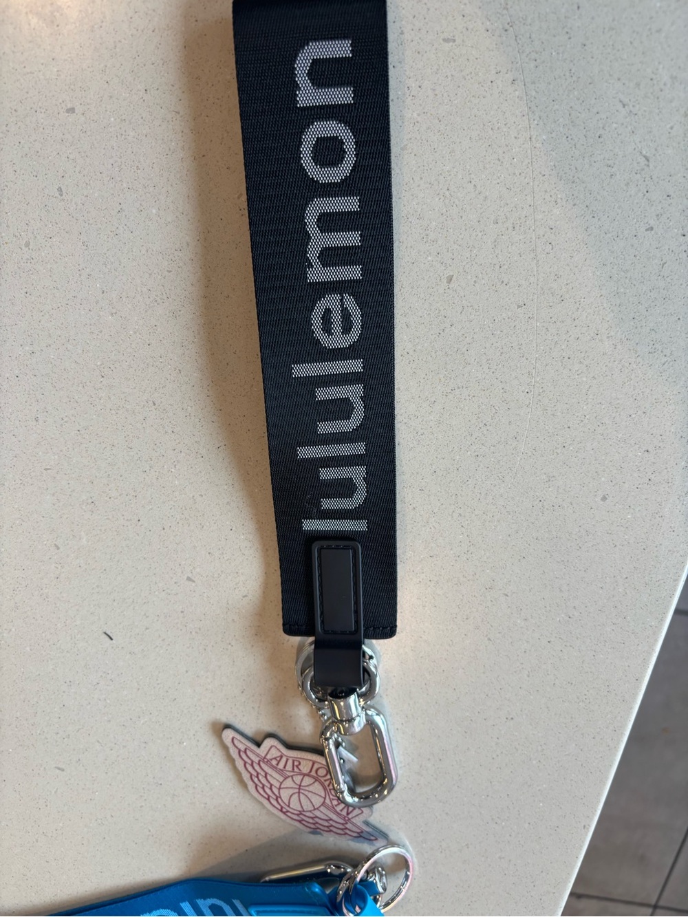 lululemon athletica Black Logo Key Lanyard with Silver Hardware